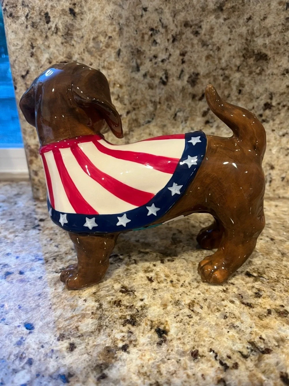 Blue Sky ClayWorks Patriotic USA Dachshund Figurine - Red, White & Blue Cape
